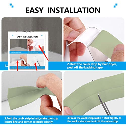 Image of Bath & Kitchen Caulk Tape Sealant Strip, PVC Self Adhesive Tub and Wall Sealing Tape Caulk Sealer,Caulk Strip,sealant Tape,Shower Tile Sealer Adhesive sealant (Green)