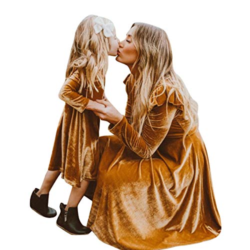 Mommy and Me Dress Ruffle Long Sleeve Casual Christmas Party Velvet Dress Mother Daughter Family Matching Dress Clothes2