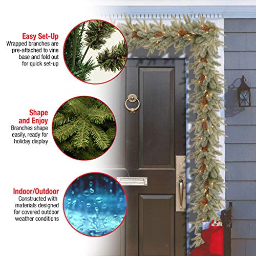 National Tree Company Pre-Lit 'Feel Real' Artificial Christmas Garland, Green, Arctic Spruce, White Lights, Decorated With Pine Cones, Plug In, Christmas Collection, 9 Feet #TOP3