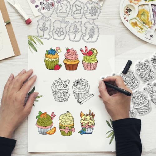 GLOBLELAND Cupcake Clear Stamps and Cutting Dies Cupcake Stamps and Embossing Die Cuts Silicone Stamp Cards and Metal Cutting Die for Card Making and DIY Embossing Scrapbooking - Image 3