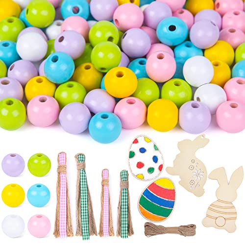 BigOtters 600PCS Easter Wood Beads, Colorful Wood Bead 16mm Craft Wood Beads for DIY Crafts Jewelry Making Easter Home Decor Spring Garland