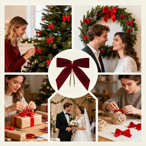 Lazos de Navidad de terciopelo anticaída con lazos de corbata para dulces 5