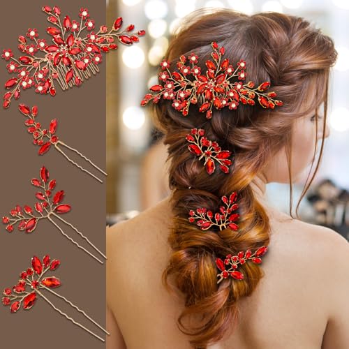 Wedding hair accessories, Bridal for piece, brides headpiece, Bride comb（Red）
