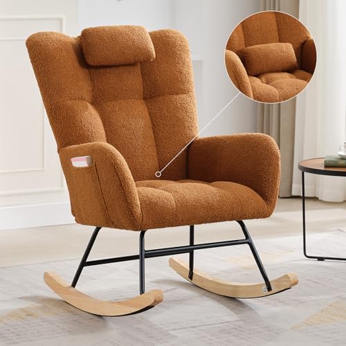 Nursery Rocking Chair Upholstered Padded Seat Rocking Chair with ...