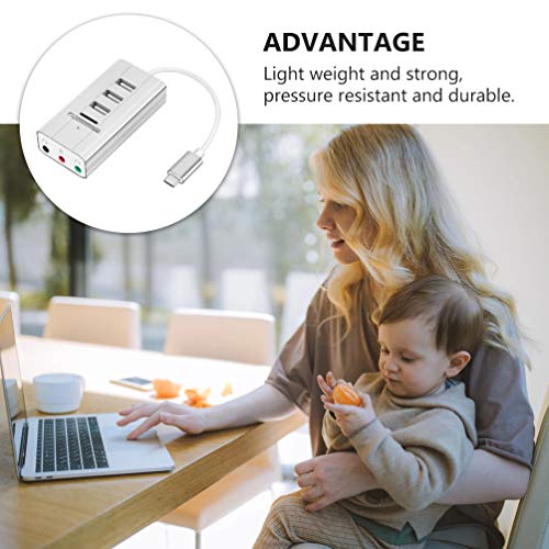 ULTECHNOVO Adaptador de Ãudio Usb Placa de Som EstÃ©reo Externo 3 Portas Tipo-C Conversor Adaptador