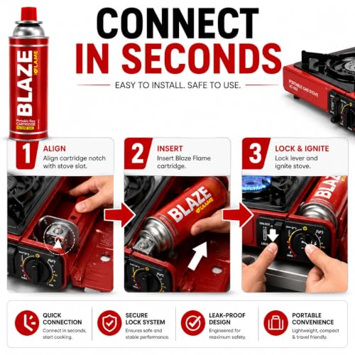 Image of 225g Butane Gas Canister, Pack of 2 - Camping Stove Fuel | Fits cassette stoves, portable camping stoves and culinary blow torches. Self-sealing bayonet valve, clean burning.