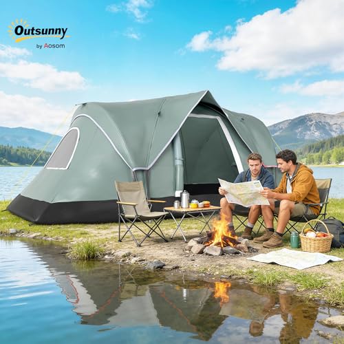 Outsunny 5-6 Person Outdoor Camping Tent, Family Tent with 3 Windows, Lighting Hook and Carrying Bag for Camping, Hiking and Travelling, Green image 7