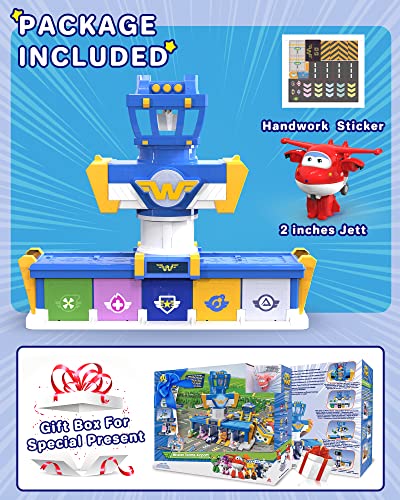 Super Wings 2" Scale Airport Adventures Playset With 2" Jett Mini Figure,Transform-A-Bot Airplane Toys Vehicle, Toy Plane Vehicle Set For 3 4 5 Year Old Boys And Girls, Preschool Birthday Gifts,Blue #TOP4