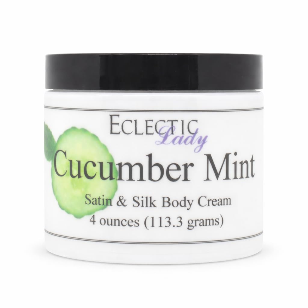 Eclectic Lady Cucumber Mint Satin and Silk Cream, Body Cream, Body Lotion, 4 oz - Shea Butter, Aloe, Silk Amino Acids, Vitamin E, Phthalate-Free, Handcrafted in USA - Perfect For Women