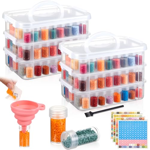 Image of Watersay 2 Pcs 3 Tier Diamond Art Storage Containers 300 Slots Portable Bead Organizer Box, Stackable Crafts Organizers for DIY Diamond Art Craft Jewelry Bead Storage