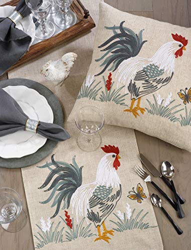 Saro Lifestyle Collection Embroidered Rooster Table Runner, 16" X 70", Natural #TOP3