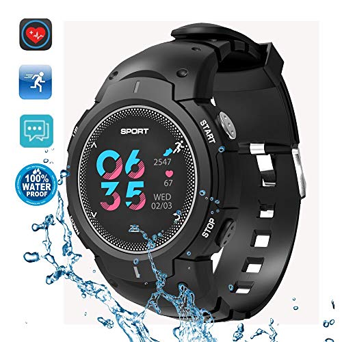 DTNO.1 Reloj inteligente deportivo, IP68, 50 m, podómetro impermeable, con frecuencia cardíaca real, recordatorio de llamadas