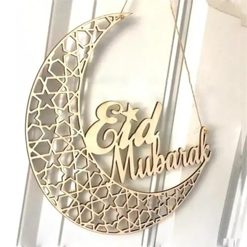 Ornamento colgante de madera Eid Mubarak con grabado calado de precisión para Ramadan 6