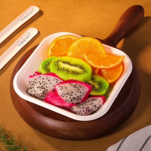 Image of Shrayati Sugarcane Bagasse Square Bowls, 4 inch, 200 Pcs, Biodegradable Bagasse Disposable Bowl for Convenient and Sustainable Eating