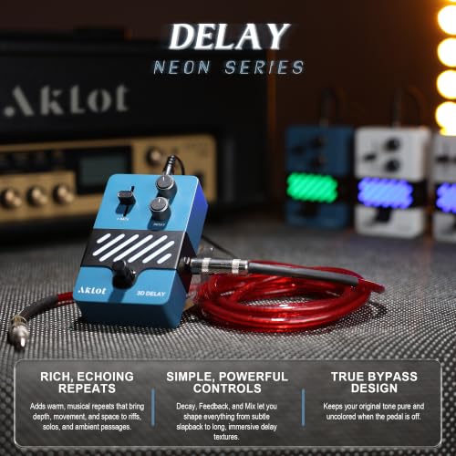 Image of AKLOT Delay Guitar Effect Pedal: Delay Pedal with Responsive Controls, True Bypass Compact Metal Pedal for Electric Guitar, Ambient Echo, Solos & Live Performance, NEON EchoSphere