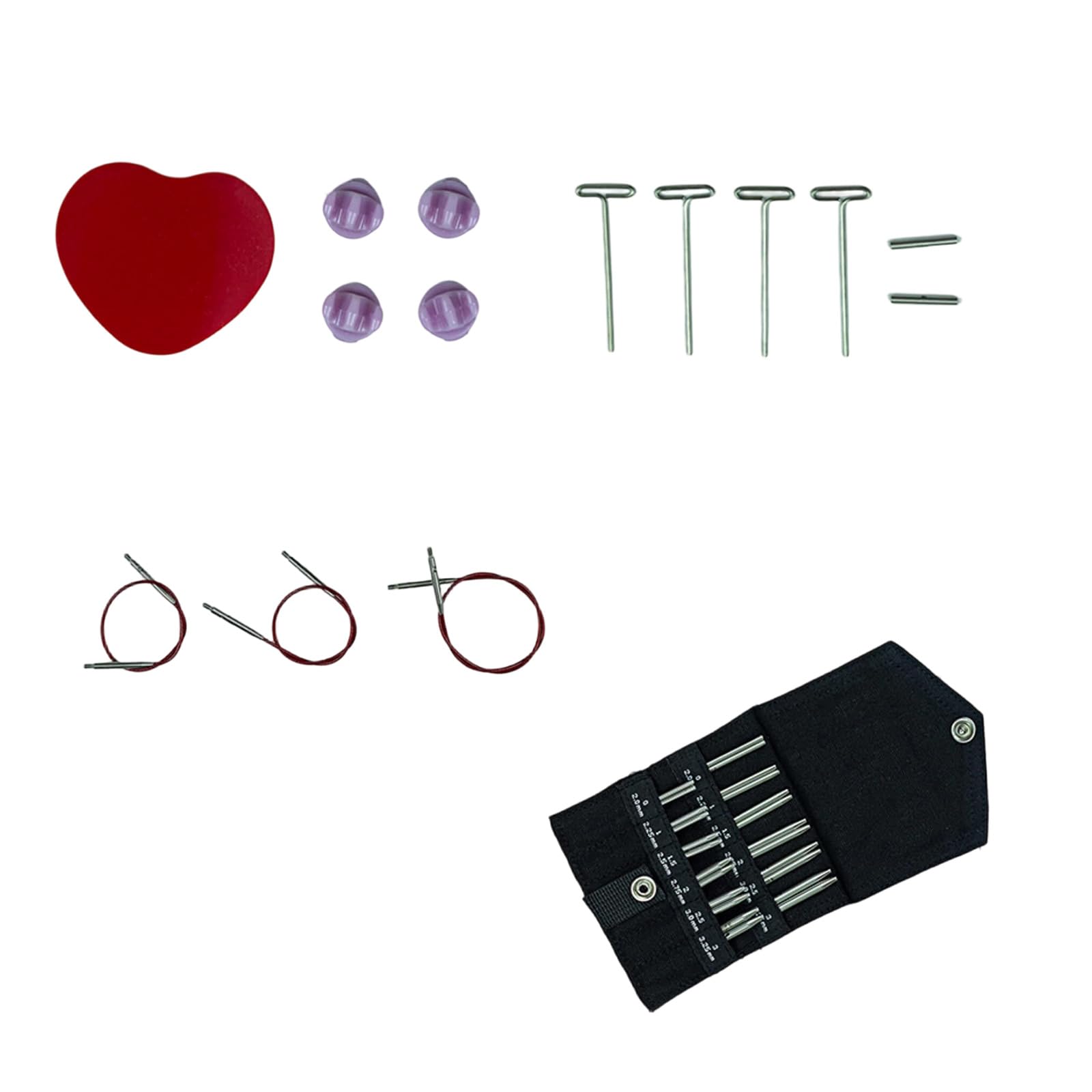 Juego de agujas de tejer circulares, puntas desmontables de acero inoxidable con cables flexibles rojos, formato compacto de varios tamaños para tejer en casa e hilo, manualidades, juego de agujas