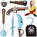 Kids Pirate Costume Accessories Role Play Set with Glow in the Dark Weapons, Pistol, Sword, Hook, and Parrot Shoulder Prop