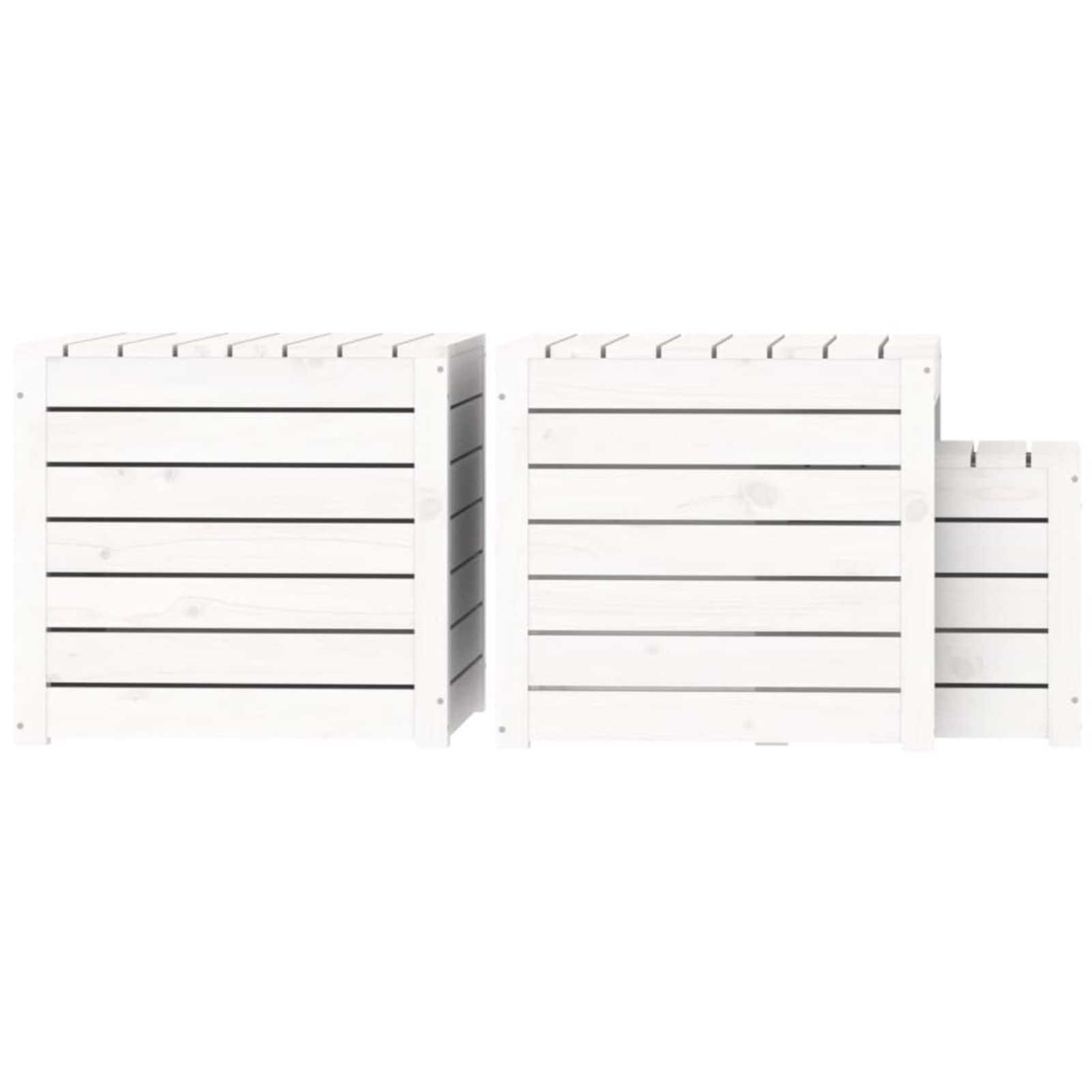 Gecheer Set di scatole da giardino, set di 3 pezzi, bianco legno di pino massiccio, contenitore di immagazzinaggio esterno, organizer per attrezzi da giardino, cassapanca per balcone, piscina,