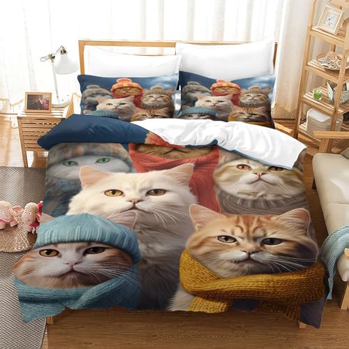 Housse de couette 3D impression chat avec finitions soignées pour grand lit