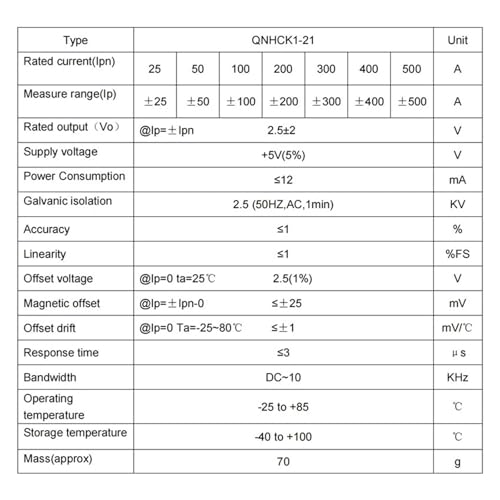 Capteur de courant effet Hall QNHCK1-21 transformateur 100A