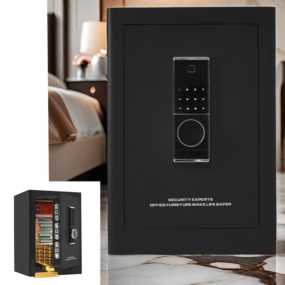 指紋認証 金庫 家庭用 可笑し 28.8L 防犯金庫 緊急電池ボックス付き  