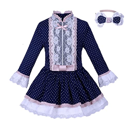 Pettigirl Girls Vintage Blue Ruffle Lace Long Sleeve Winter Clothing Toddler Kids Stylish Holiday Party Fancy Dresses