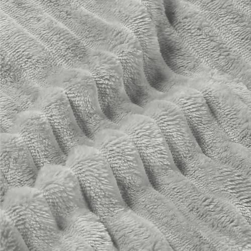 Image of BEDELITE Fleece Throw Blanket for Couch - 3D Ribbed Jacquard Soft and Warm Decorative Fuzzy Blanket - Cozy, Fluffy, Plush Lightweight Light Grey Throw Blankets for Bed, Sofa, 50x60 inches
