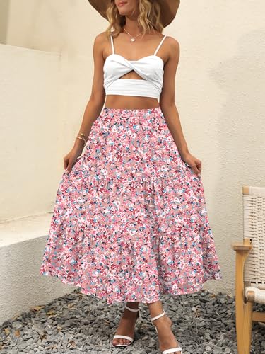 Image of ANRABESS Women's Summer Boho Flowy Swing Tiered A-Line Maxi Skirt 2026 Fashion Trendy Elastic Waist Pleated Long Beach Dress