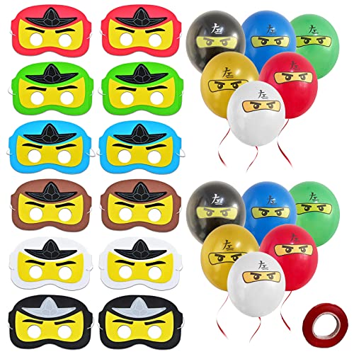 Ninja Masques pour Enfants 12pcs Masque Cosplay Ninja Dress Up Masque Cosplay Accessoires Ninja Masque en Feutre Masque Ninja Convient aux Garçons et aux Filles Livré avec 1 Ruban 12 Ballons Ninja Cover