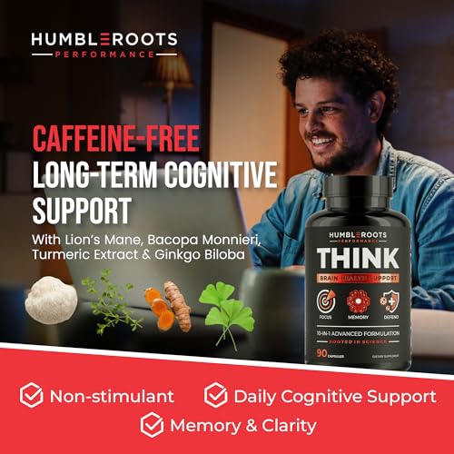 Image of All-Natural Brain Supplement for Memory and Focus - Caffeine-Free Long-Term Cognitive Support - 10 Nootropic Ingredients Including Lion's Mane, Bacopa, Turmeric, Ginkgo & Huperzine A - 90 Capsules