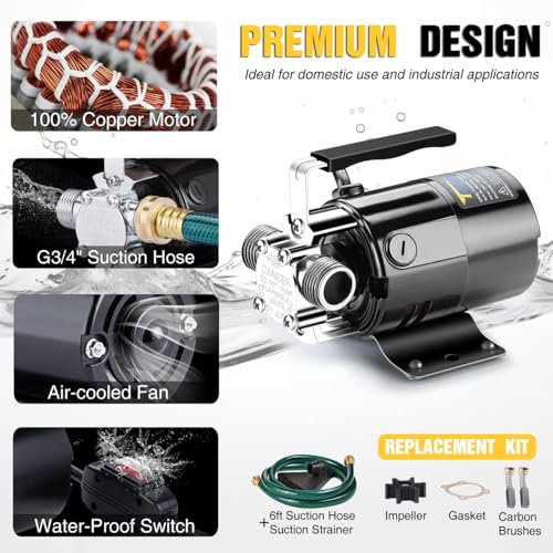 Image of Trupow 1 /10HP 330GPH 115-Volt Mini Portable Electric Utility Sump Transfer Water Pump with ON /OFF Switch and Water Hose Kit