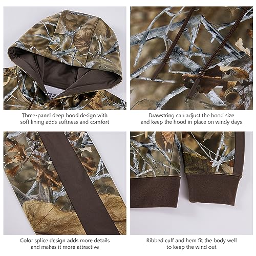 BASSDASH Men’s Hunting Fleece Hoodie Midweight Water Resistant Performance Camo Fishing Outdoor Pullover Sweatshirt FS29M4