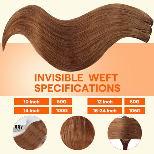 Image of Full Shine 18 Inch Weft Hair Extensions Human Hair Color Copper Hair Extensions Dark Auburn Sew In Weft Extensions Real Human Hair Remy Weft For Women Sew In Hair 105G