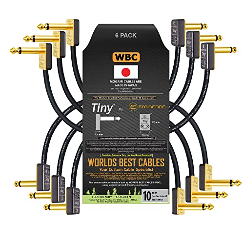 Worlds Best Cables 4792307025218 6 Units - 4 Inch - Pedal, Effects, Patch, Instrument Cable Custom Made Using Mogami 2319 Wire & Eminence Tiny Gold-Plated Angled Ts Connectors cover