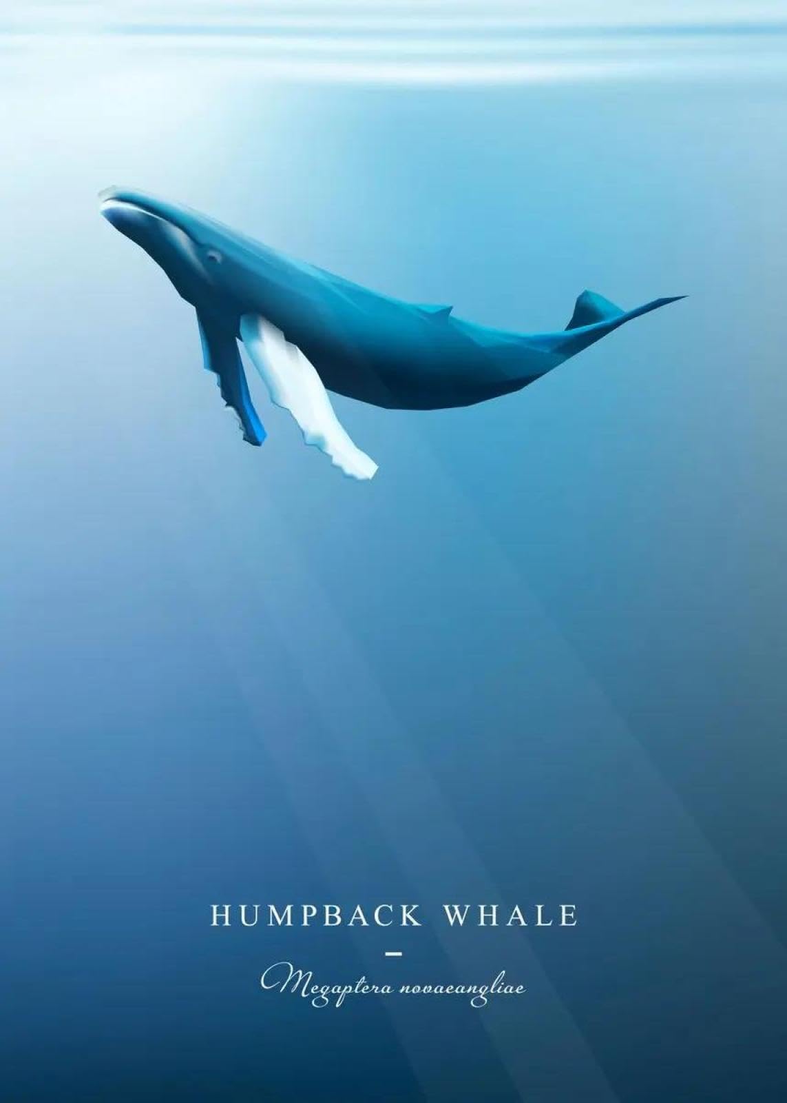 Baibexing Cartoon Humpback Whale Canvas Painting Underwater Waves Boat Blue Whale Dream Fantasy Poster Prints Living Room Home Decor A10 30X40Cm Unframed