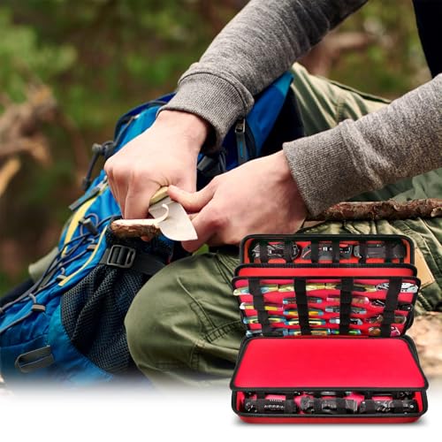 Image of GWCASE 66+ Pocket Knife Display Case for Folding Knives, Butterfly Knives | 88 Elastic Slots in Four Sizes, Hard EVA Protection for EDC Collectors, Survival, Home Display, Camping and Travel, Red