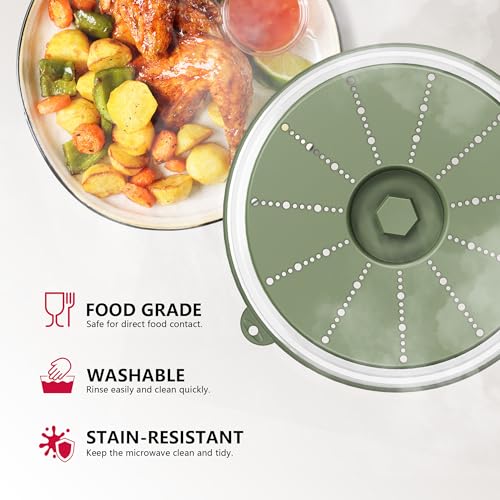Image of WVM-ML-16-1 Microwave Splatter Cover & Mat, Vented Collapsible Splatter Guard dish Plate lid & Silicone Round Kitchen Mat for Food, Meal Prep