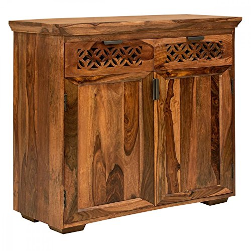 Image of DRIFTINGWOOD Solid Sheesham Wood Sideboard Tv Cabinet for Living Room | Free Standing Movable Tv Unit Side Board Table with 2 Drawer & 2 Door Cabinet Storage Furniture for Home | Teak Finish