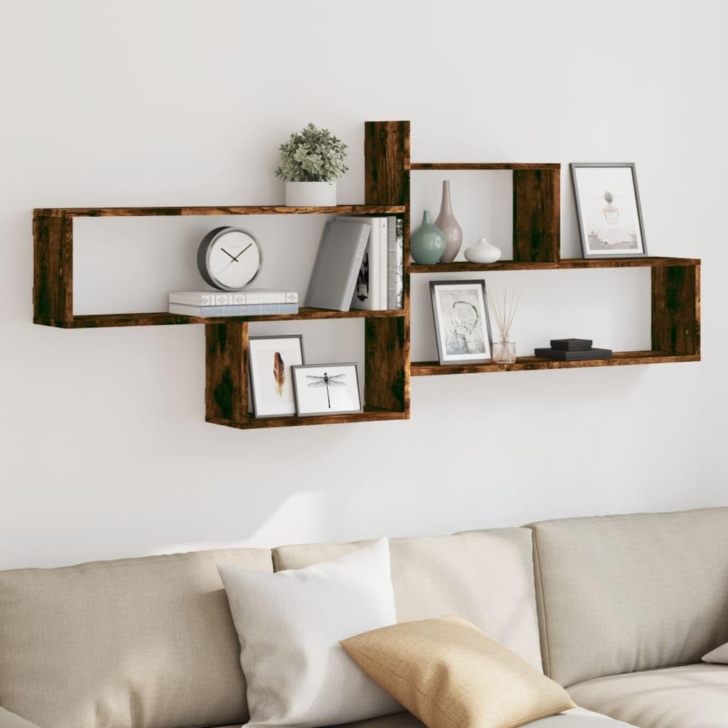 Support déco de fixation murale en bois d'ingénierie chêne fumé 167,5x18x68 cm