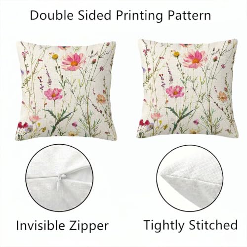 Housse de coussin 40x40cm rose lot de 4 imperméable double face fleur