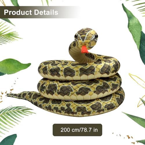 DAWRIS 200cm Plüsch Schlange, Realistische Python Kuscheltier Große Schlange Stofftier, Witzige Plüschtiere Spielzeug Schlanges, Kuschelschlange, Snake Prank Requisiten