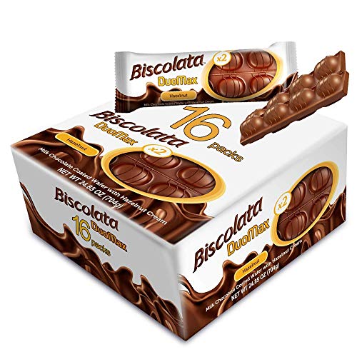 Biscolata Duomax Hazelnut Chocolate Wafer Bar Snack Cookies (16 pack - 32 Pieces)