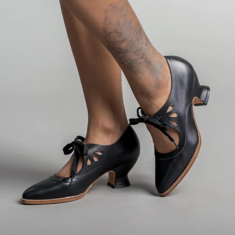 Damen Mary Jane Lace Up Geschlossene Runde Zehe Vintage Heels Gatsby 1950er Pumps 1920er Jahre Viktorianische Retro Schuhe Elegant Und Bequem Tanzschuhe