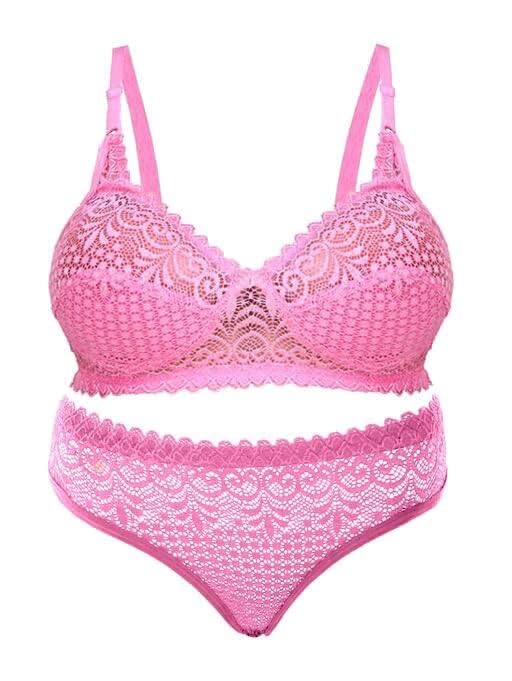 Women's Lace Lingerie Set, Bra and Panty Set, Non-Padded, Honeymoon Bridal Lingerie Pink-image-5