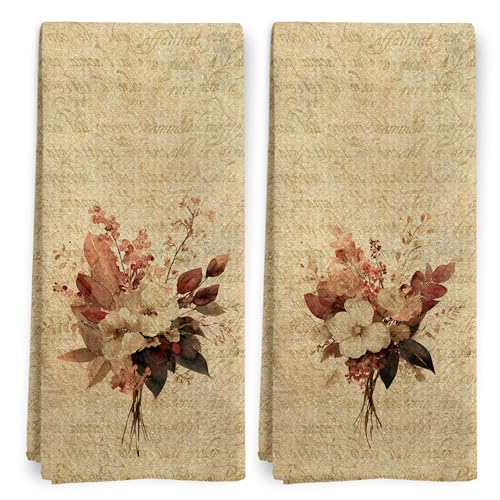 BitKAM Vintage Fall Floral Kitchen Towels, Retro...