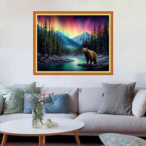 Image of Redxing Stamped Cross Stitch Kits Embroidery kit for Beginners Adults Full Range of Embroidery Patterns Starter Kits DIY Printed Cross Stitch Kits Needlepoint Kits 11CT-Bear Aurora 16x20 inch