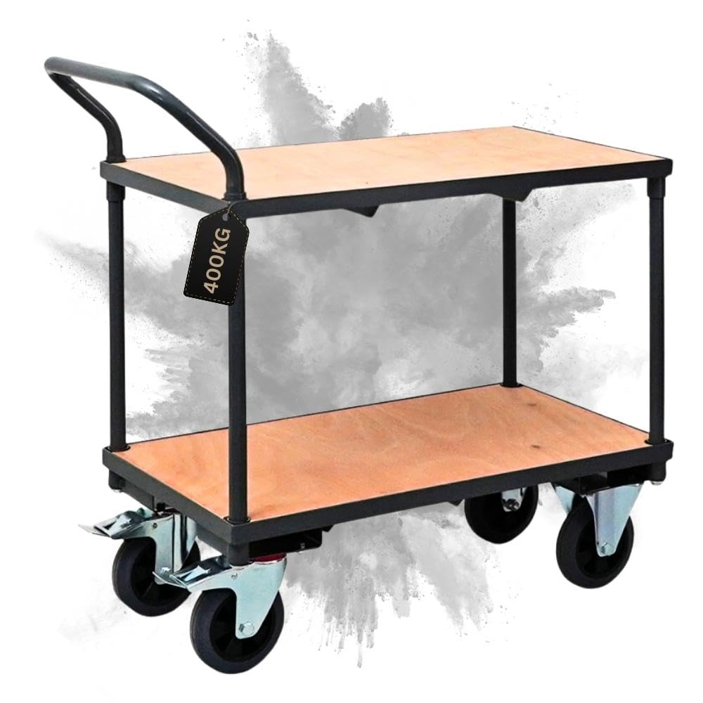 PROREGAL Tischwagen Transportwagen Pro – 2 Ebenen, Grau, 95×50×97 cm, Traglast 400 kg