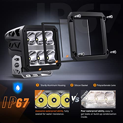 Image of Nilight 4 Inch Square LED Pod Lights with DRL 60W 6487LM 10 Degree Super Spot Beam 16AWG Wiring Harness Kit for Auxiliary Offroad Driving Work Lamp for Truck UTV ATV SUV 4x4 Jeep