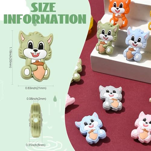 UR URLIFEHALL 16 Pcs 8 Styles Silicone Squirrel Beads Animal Silicone Focal Beads Rubber Spacer Loose Beads for Beadable Pens Jewellery Crafts - Image 2