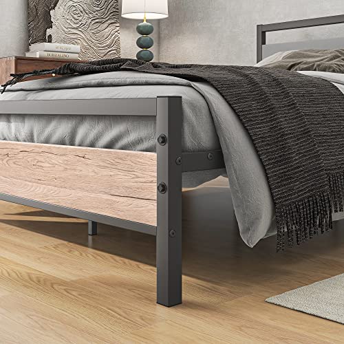 Image of BOFENG Full Size Bed Frame with Wood Headboard,Heavy Duty Platform Bed Frame Full with Storage No Box Spring Needed,Reinforced Steel Slats Support,Mattress Foundation,Oak Color